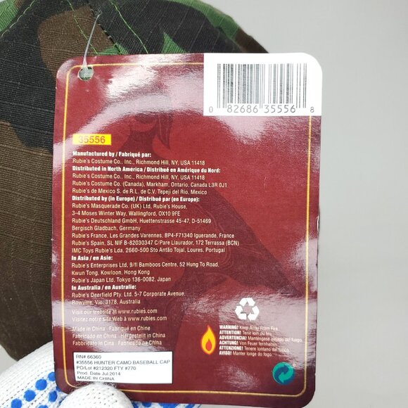 Rubies Costume Camo Baseball Hat Cap Mens OSFM Green Hook Loop Adjustable Strap - Picture 6 of 9